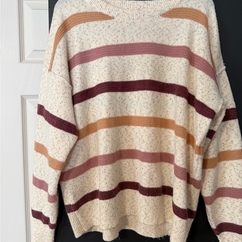 Elegant Striped Women's Sweater - Cream, Pink, and Brown